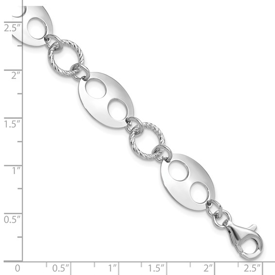 Sterling Silver Rhodium-plated D/C Link  w/1 in ext. Bracelet