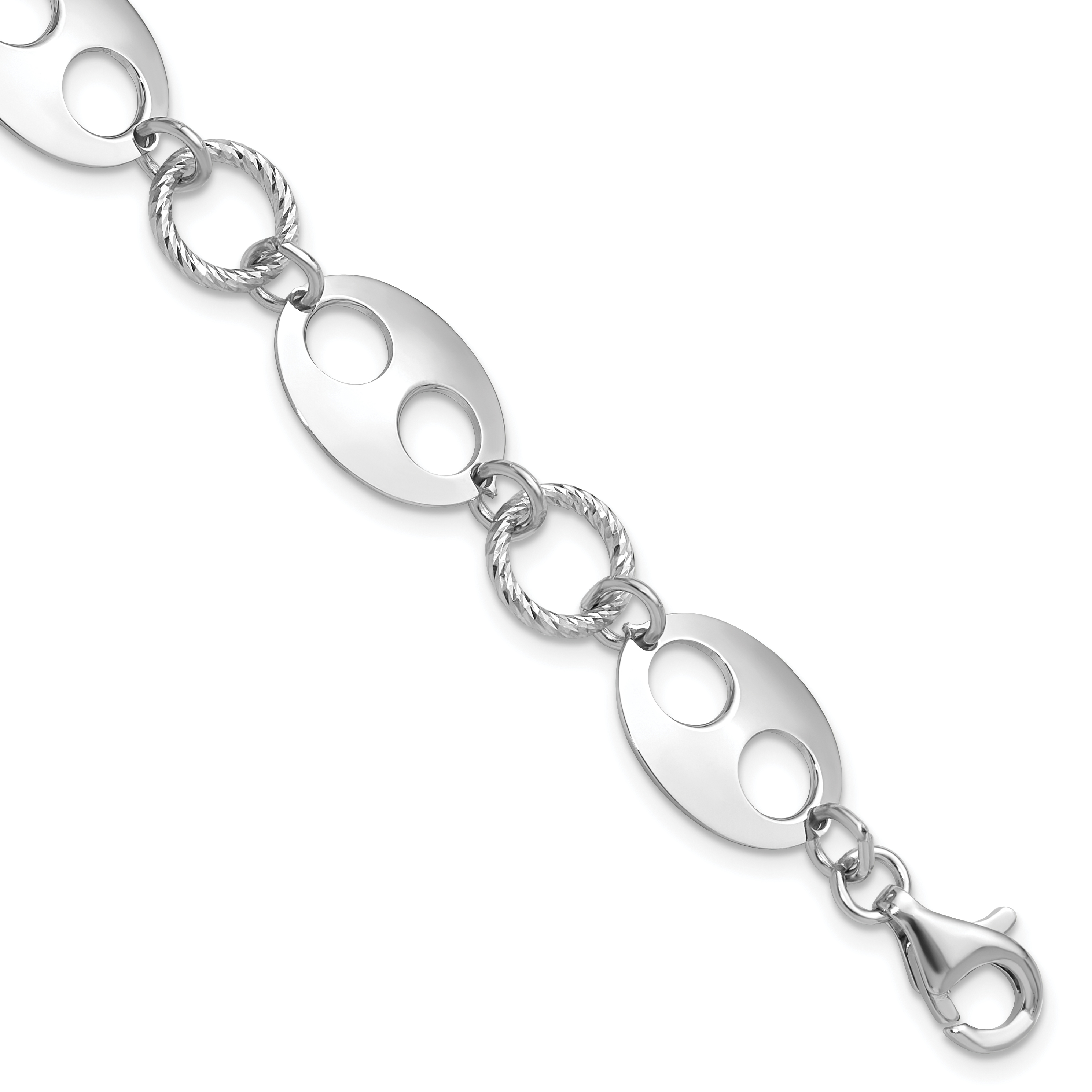 Sterling Silver Rhodium-plated D/C Link  w/1 in ext. Bracelet (QG6505-6.75)