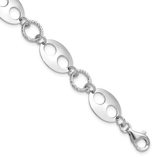 Sterling Silver Rhodium-plated D/C Link  w/1 in ext. Bracelet
