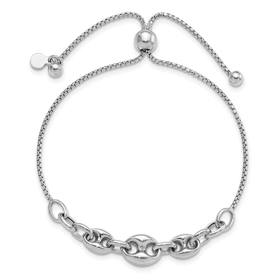 Sterling Silver Rhodium-plated Fancy Adjustable Bracelet