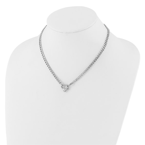 Sterling Silver Rhod-plated Heart Clasp Fancy D/C Curb 16.5in Necklace