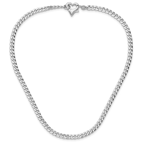 Sterling Silver Rhod-plated Heart Clasp Fancy D/C Curb 16.5in Necklace