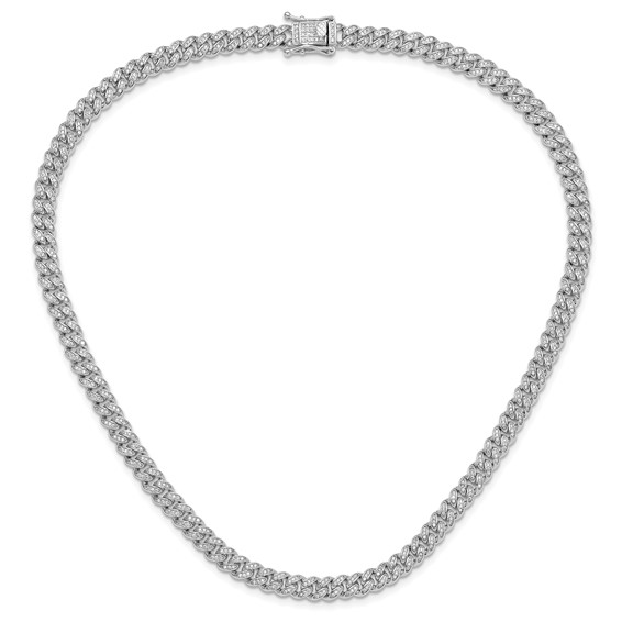 Sterling Silver Rh-plated Micro Pave CZ 6mm Curb Link 18in Necklace