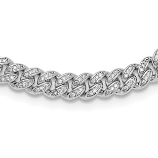 Sterling Silver Rh-plated Micro Pave CZ 6mm Curb Link 18in Necklace