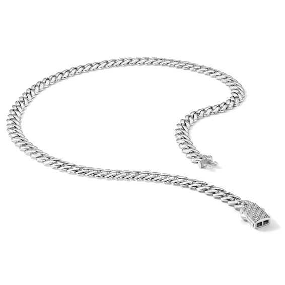 Sterling Silver Rhodium-plated 9mm Monaco Link CZ Clasp 20in Necklace