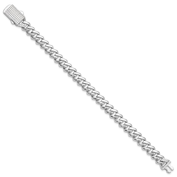 Sterling Silver Rhodium-plated Monaco Link CZ Pavé Clasp 7.5IN Bracelet