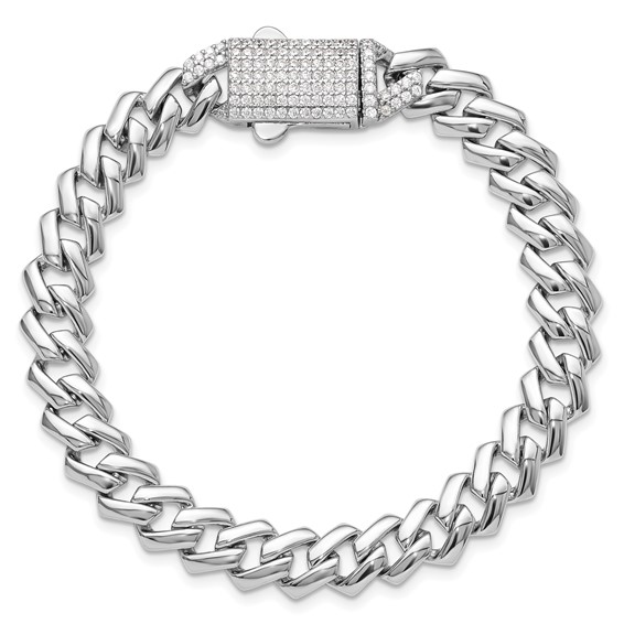 Sterling Silver Rhodium-plated Monaco Link CZ Pavé Clasp 7.5IN Bracelet