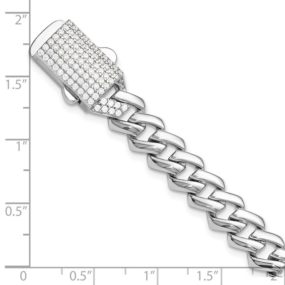 Sterling Silver Rhodium-plated Monaco Link CZ Pavé Clasp 7.5IN Bracelet