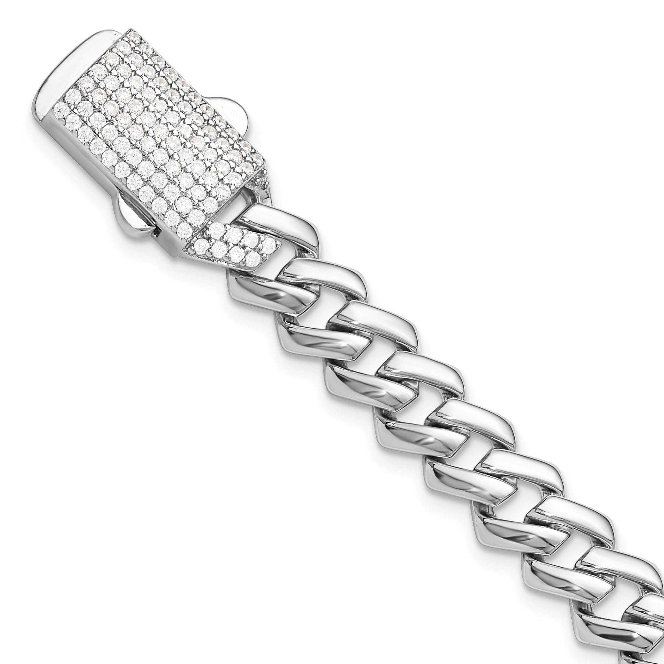 Sterling Silver Rhodium-plated Monaco Link CZ PavÃ© Clasp 7.5IN Bracelet (QG6509-7.5)