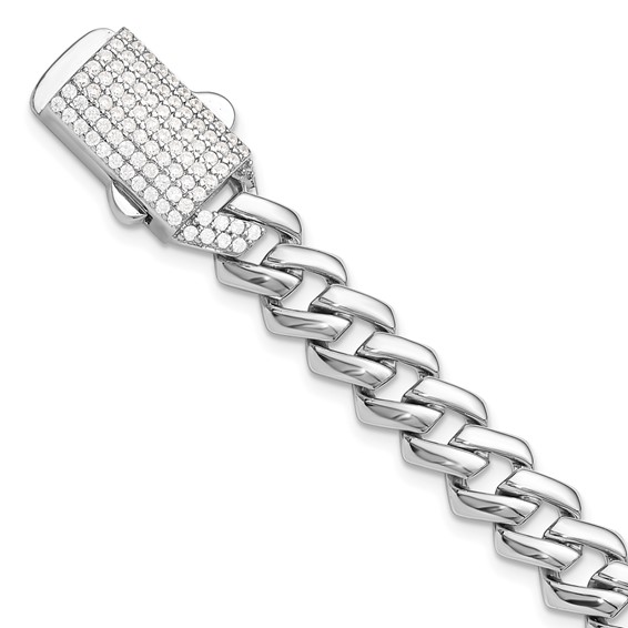 Sterling Silver Rhodium-plated Monaco Link CZ Pavé Clasp 7.5IN Bracelet