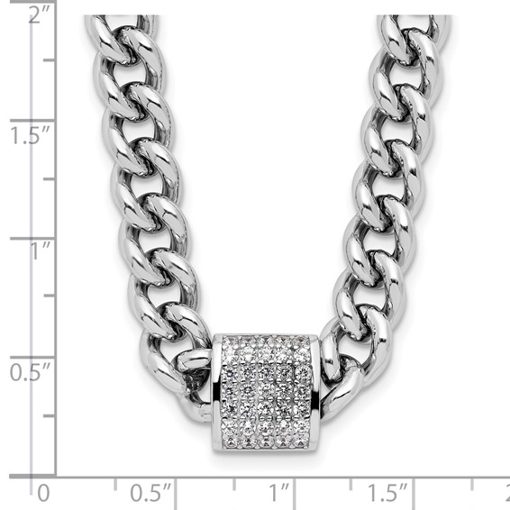 Sterling Silver Rhodium-plated CZ Curb Link 17.5in with 2in Ext Necklace