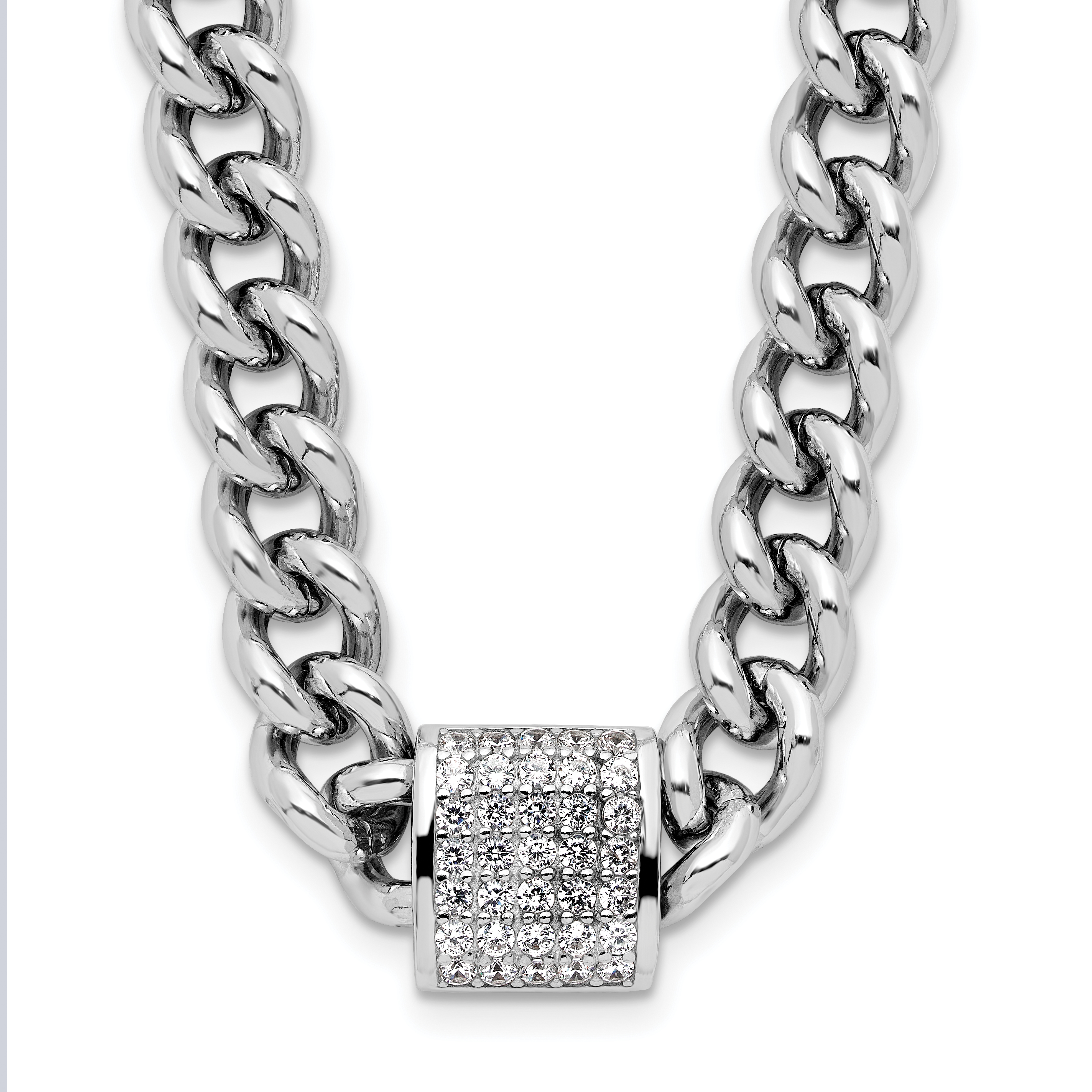 Sterling Silver Rhodium-plated CZ Curb Link 17.5in with 2in Ext Necklace (QG6510-17.5)