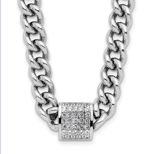 Sterling Silver Rhodium-plated CZ Curb Link 17.5in with 2in Ext Necklace