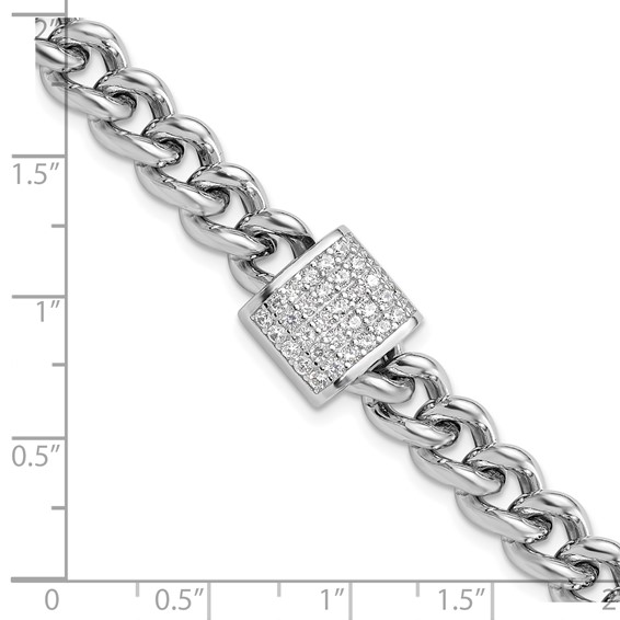 Sterling Silver Rhodium-plated CZ Curb Link 7in with 1in Ext. Bracelet