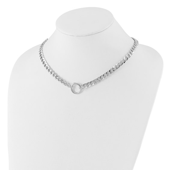 Sterling Silver Rh-plated 7.25mm Circle Clasp Curb Link 16in Necklace