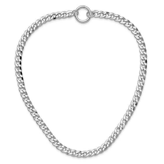 Sterling Silver Rh-plated 7.25mm Circle Clasp Curb Link 16in Necklace