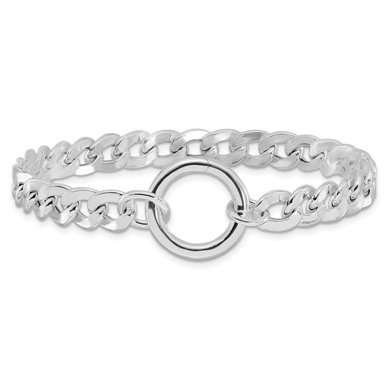 Sterling Silver Rhodium-plated Circle Clasp Curb Link 7.25in Bracelet