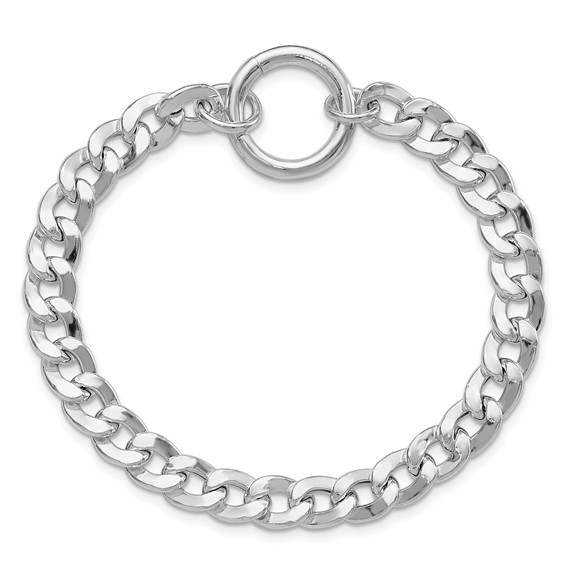 Sterling Silver Rhodium-plated Circle Clasp Curb Link 7.25in Bracelet