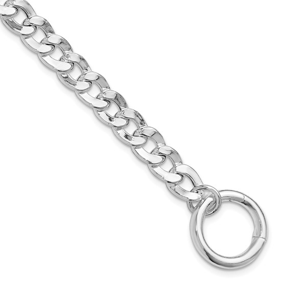 Sterling Silver Rhodium-plated Circle Clasp Curb Link 7.25in Bracelet
