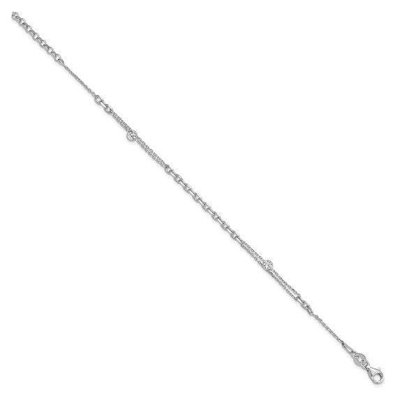 Sterling Silver Rhodium-plated Polished 7in w/1in ext Fancy CZ Bracelet