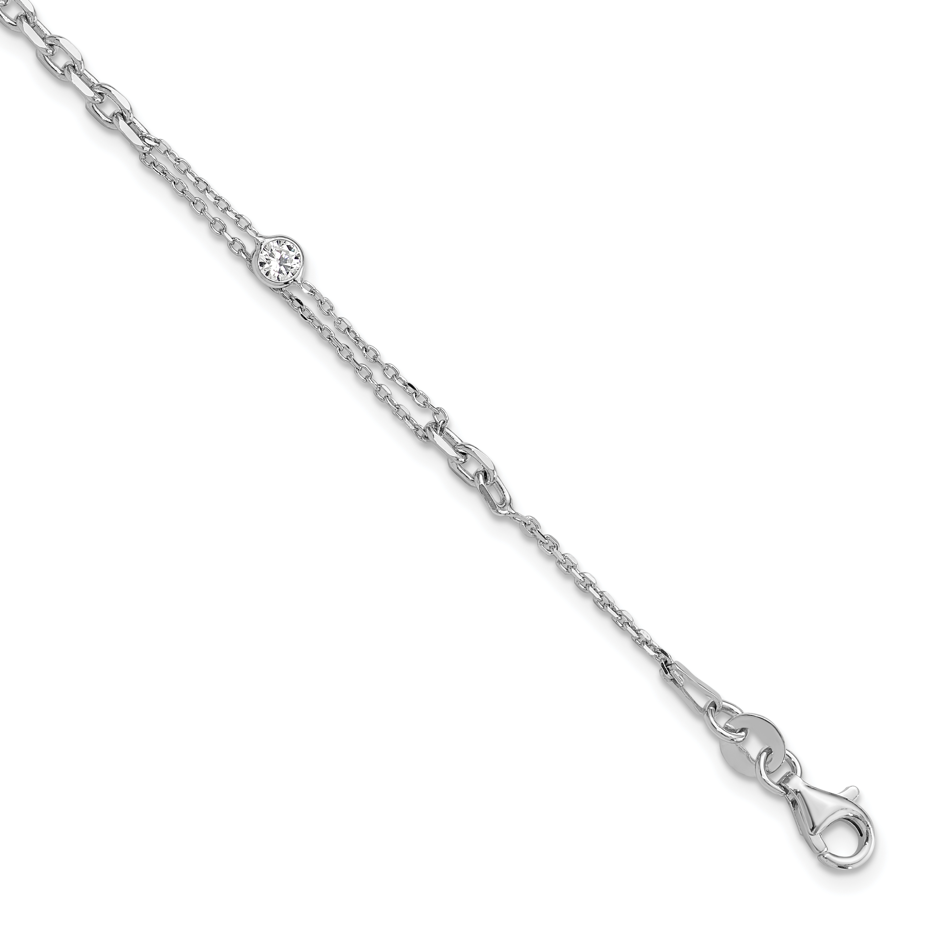 Sterling Silver Rhodium-plated Polished 7in w/1in ext Fancy CZ Bracelet (QG6512-7)