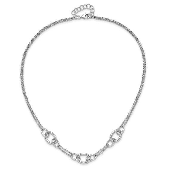 Sterling Silver Rh-plated 18in w/1.5in ext Interlocking Circles Necklace