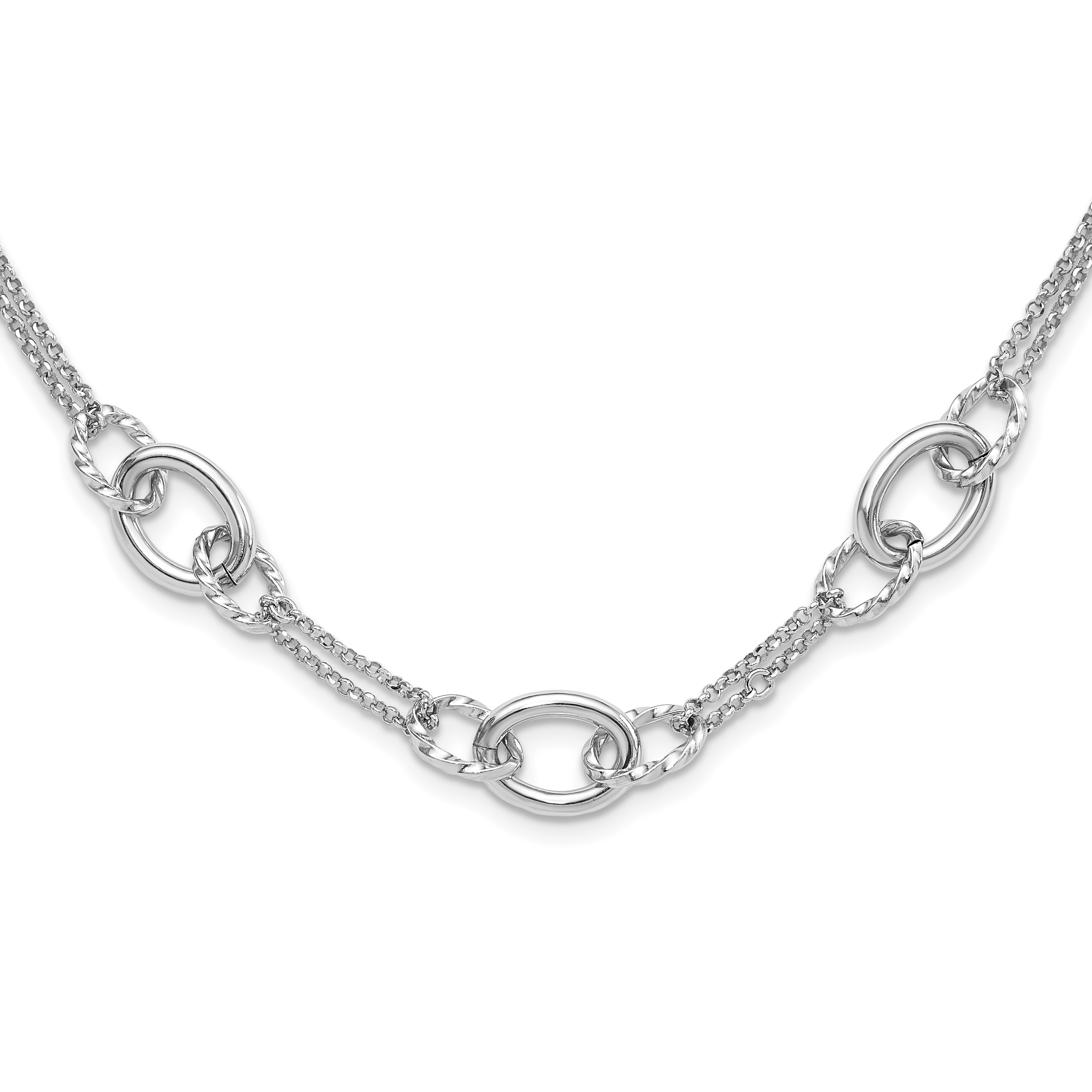 Sterling Silver Rh-plated 18in w/1.5in ext Interlocking Circles Necklace (QG6514-18)