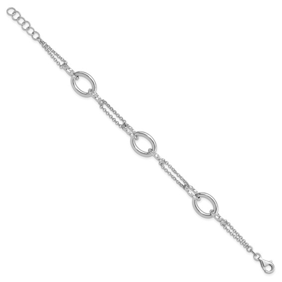 Sterling Silver Rhodium-plated 7in w/1in ext Interlocking Circles Bracelet