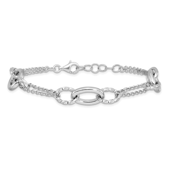 Sterling Silver Rhodium-plated 7in w/1in ext Interlocking Circles Bracelet