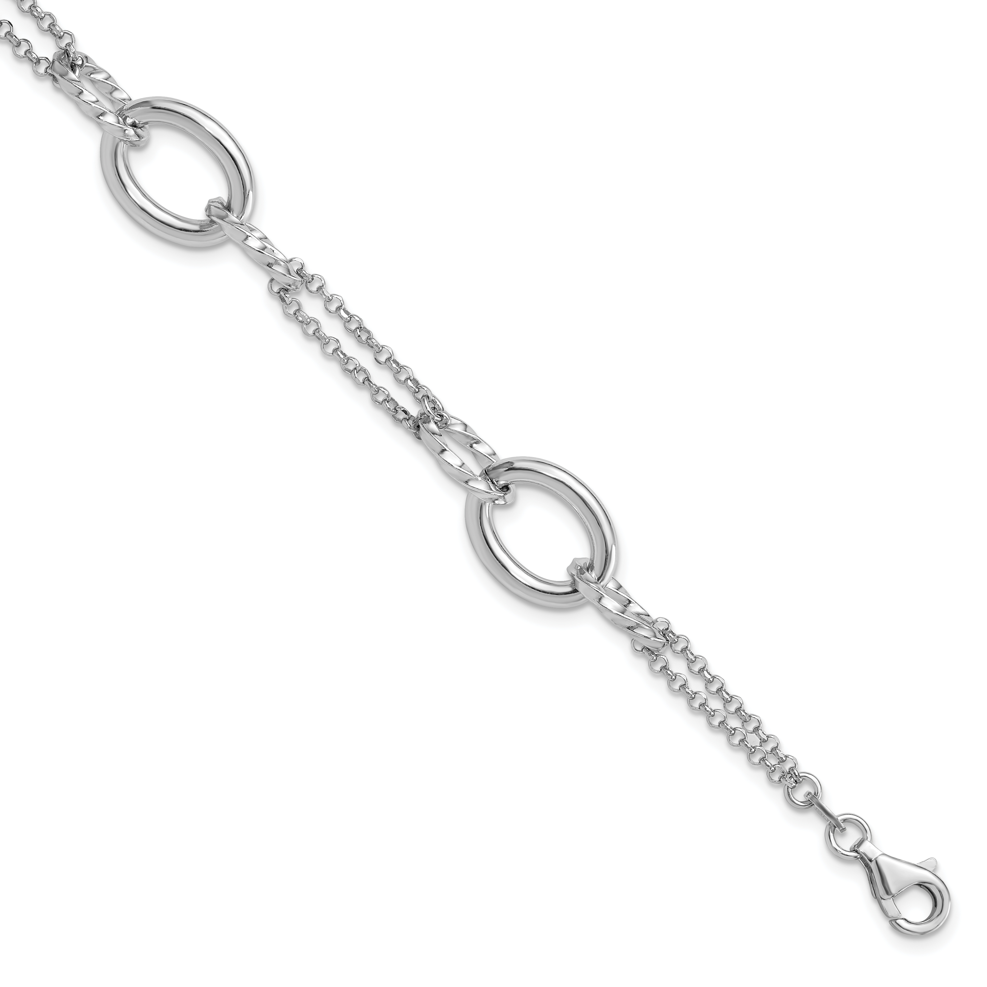 Sterling Silver Rhodium-plated 7in w/1in ext Interlocking Circles Bracelet (QG6514-7)