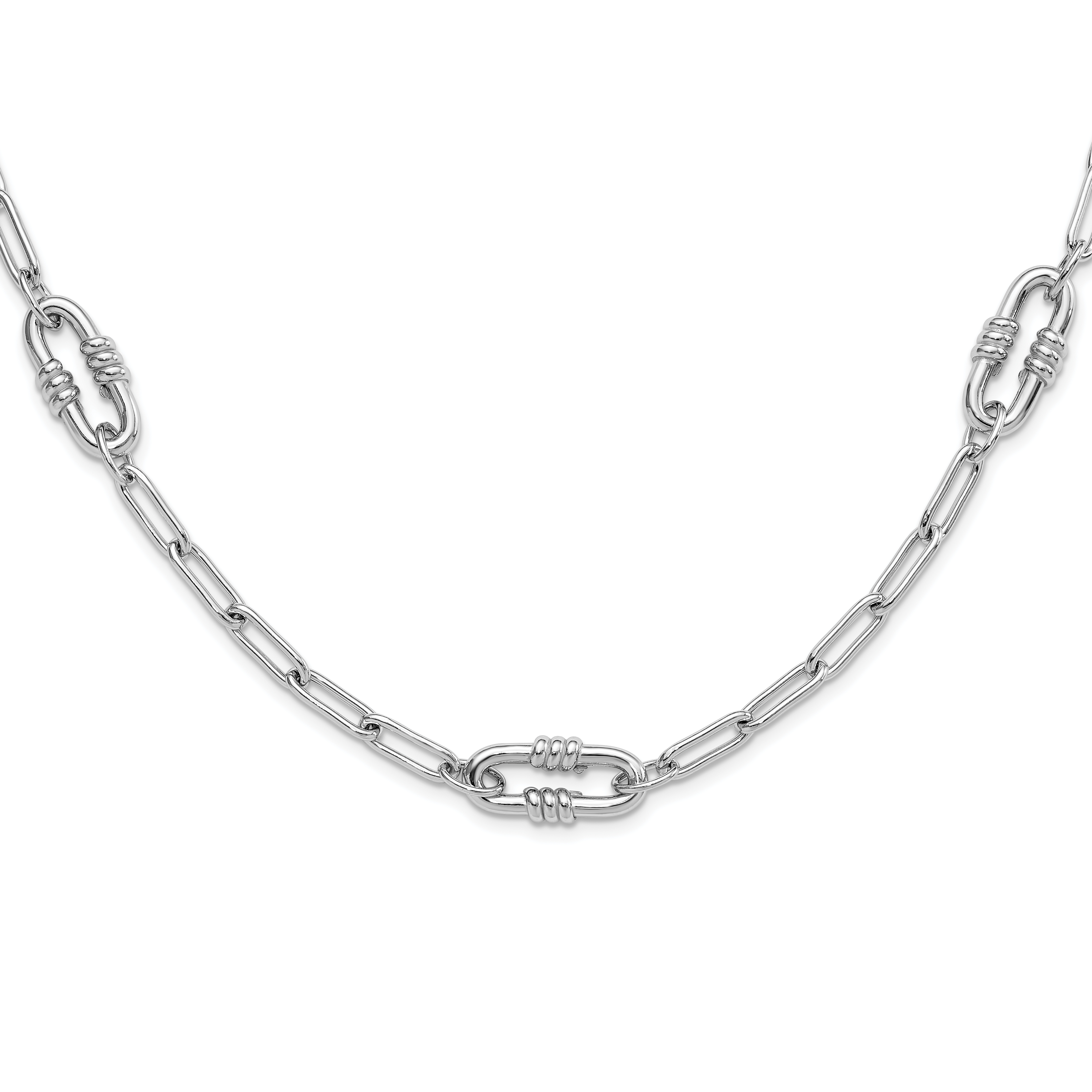 Sterling Silver Rhodium-plated Hollow Paperclip Link 24in Necklace (QG6516-24)