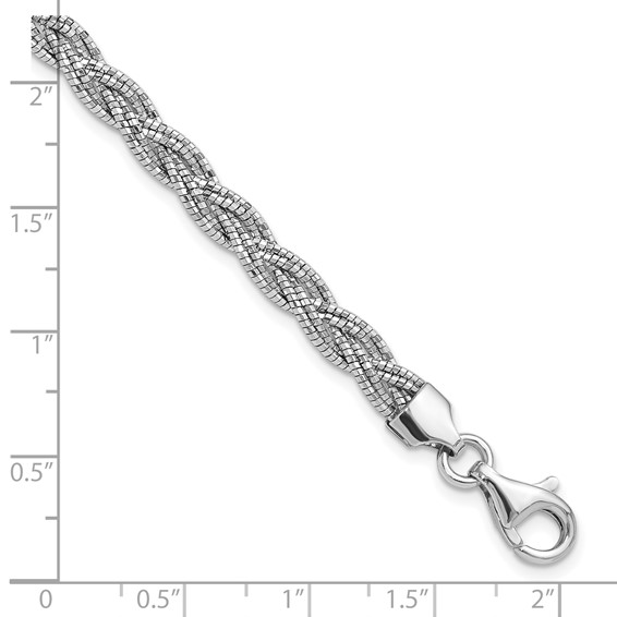 Sterling Silver Polished Rhodium-plated Diamond-cut Braided Bracelet