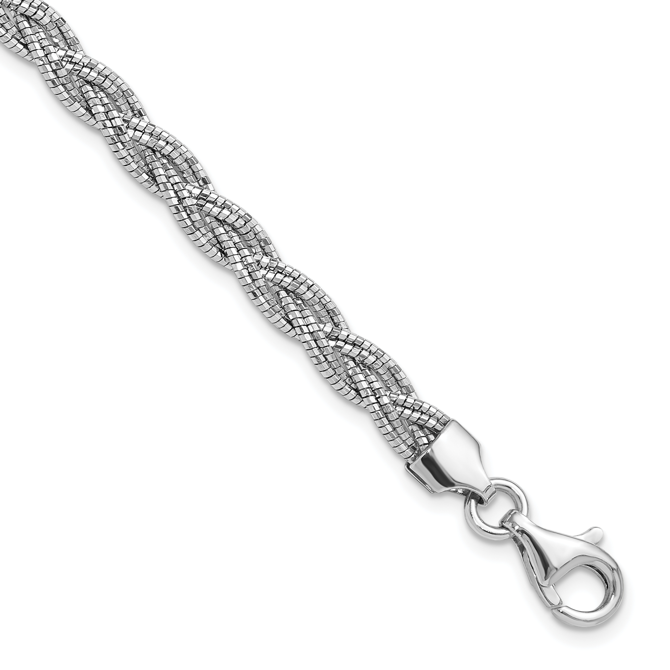 Sterling Silver Polished Rhodium-plated Diamond-cut Braided Bracelet (QG6517-7.25)
