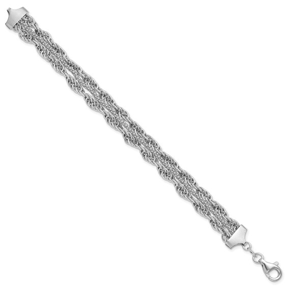 Sterling Silver Rhodium-plated Rope Link Fancy 7in Bracelet