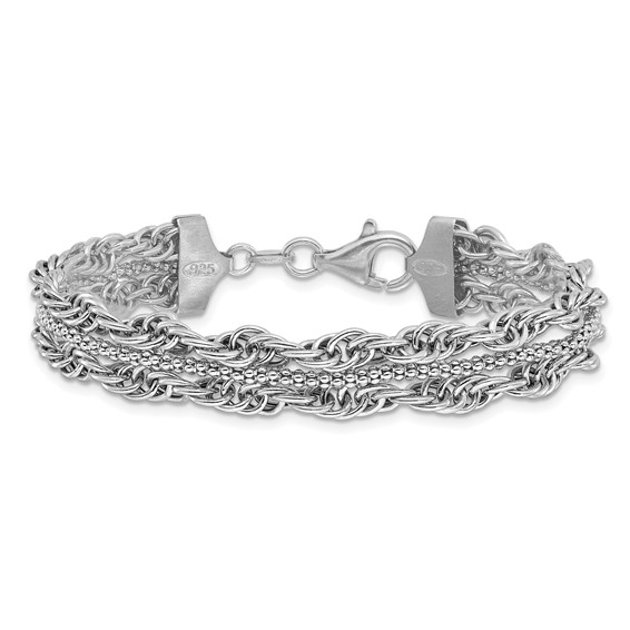Sterling Silver Rhodium-plated Rope Link Fancy 7in Bracelet
