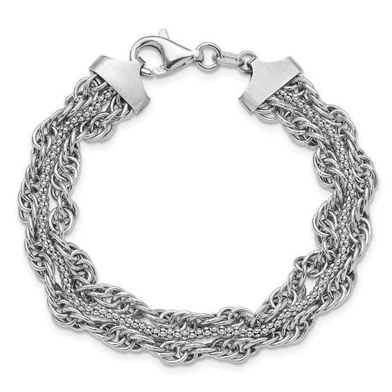 Sterling Silver Rhodium-plated Rope Link Fancy 7in Bracelet