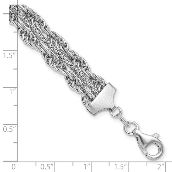 Sterling Silver Rhodium-plated Rope Link Fancy 7in Bracelet