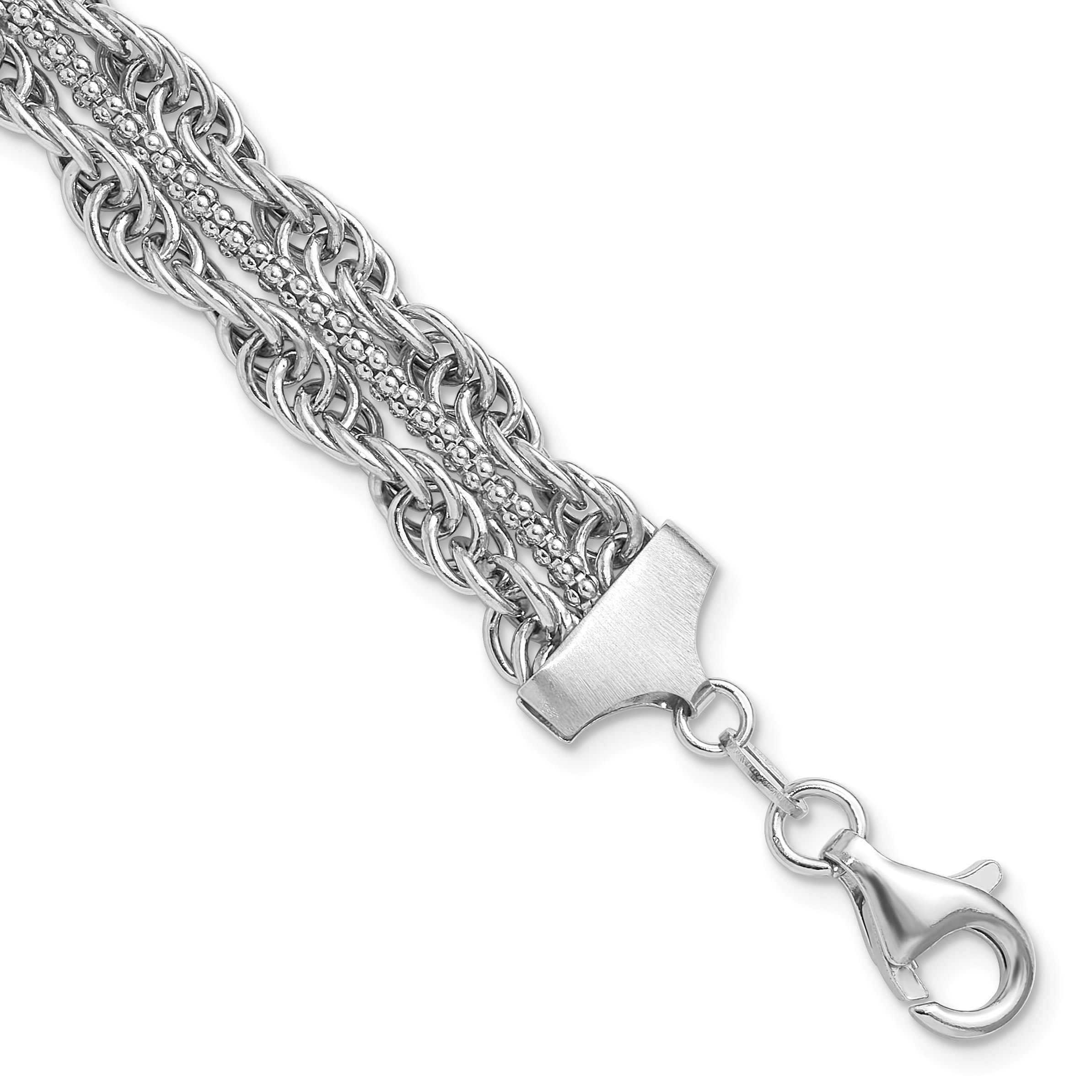 Sterling Silver Rhodium-plated Rope Link Fancy 7in Bracelet (QG6518-7)