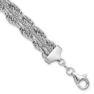 Sterling Silver Rhodium-plated Rope Link Fancy 7in Bracelet