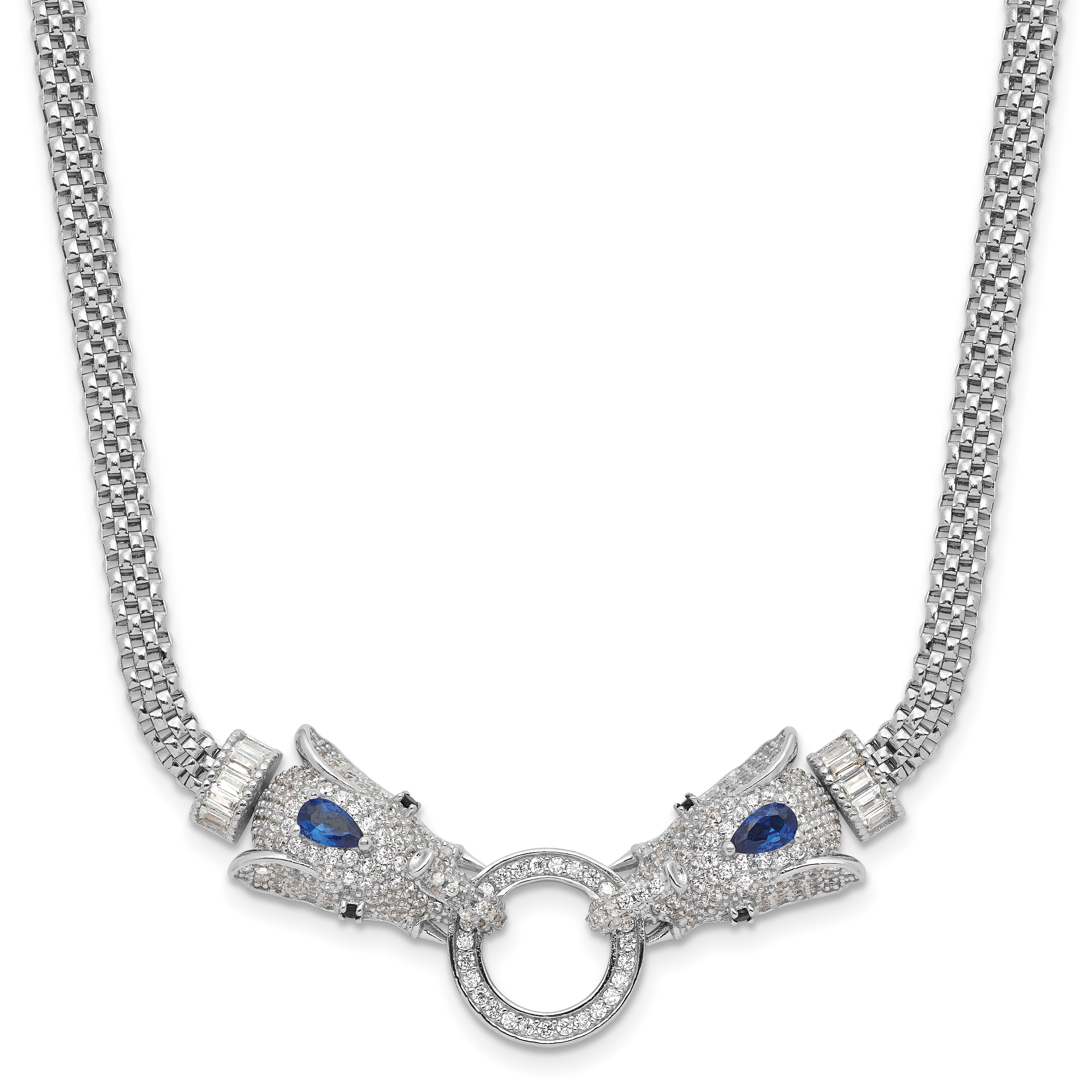 Sterling Silver Rhodium-plated Blue and Clear CZ Elephant Head Necklace (QG6519-18)