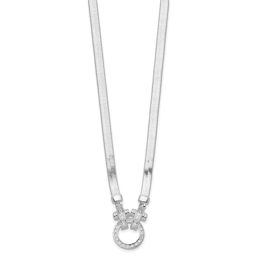 Sterling Silver Rhodium-plated CZ Herringbone 16in with 2in ext. Necklace (QG6521-16)