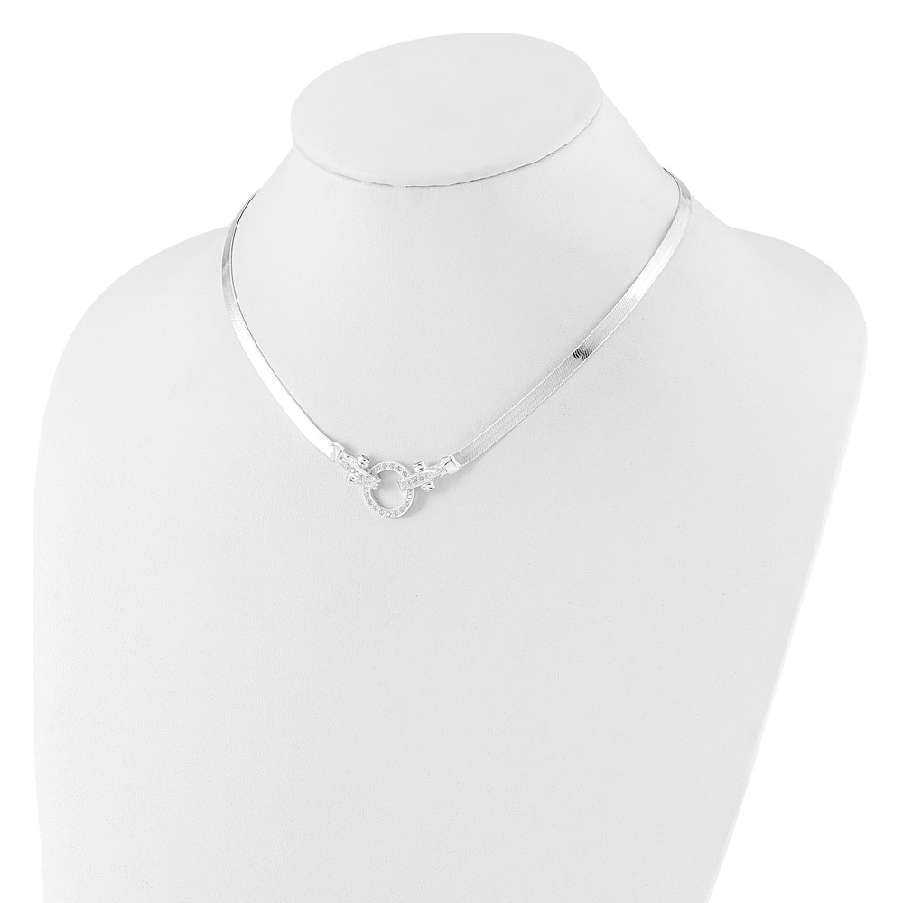 Sterling Silver Rhodium-plated CZ Herringbone 16in with 2in ext. Necklace (QG6521-16)