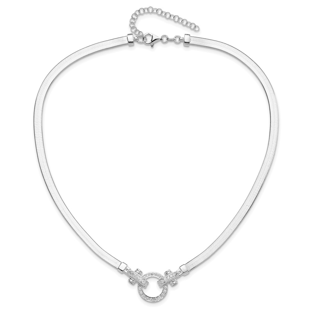 Sterling Silver Rhodium-plated CZ Herringbone 16in with 2in ext. Necklace (QG6521-16)