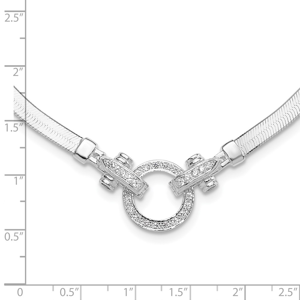 Sterling Silver Rhodium-plated CZ Herringbone 16in with 2in ext. Necklace (QG6521-16)