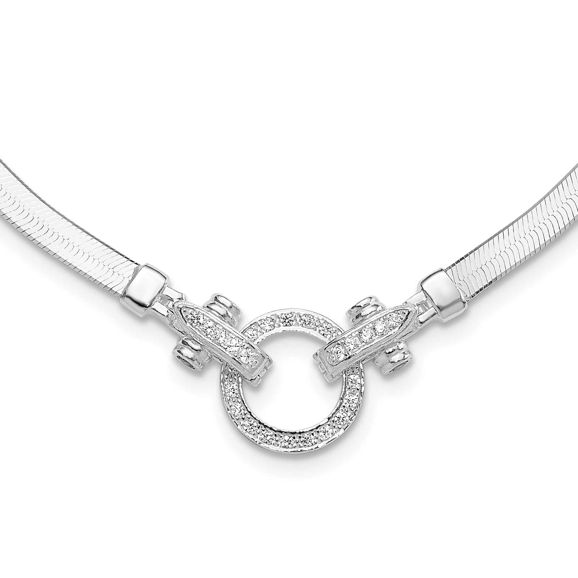 Sterling Silver Rhodium-plated CZ Herringbone 16in with 2in ext. Necklace (QG6521-16)