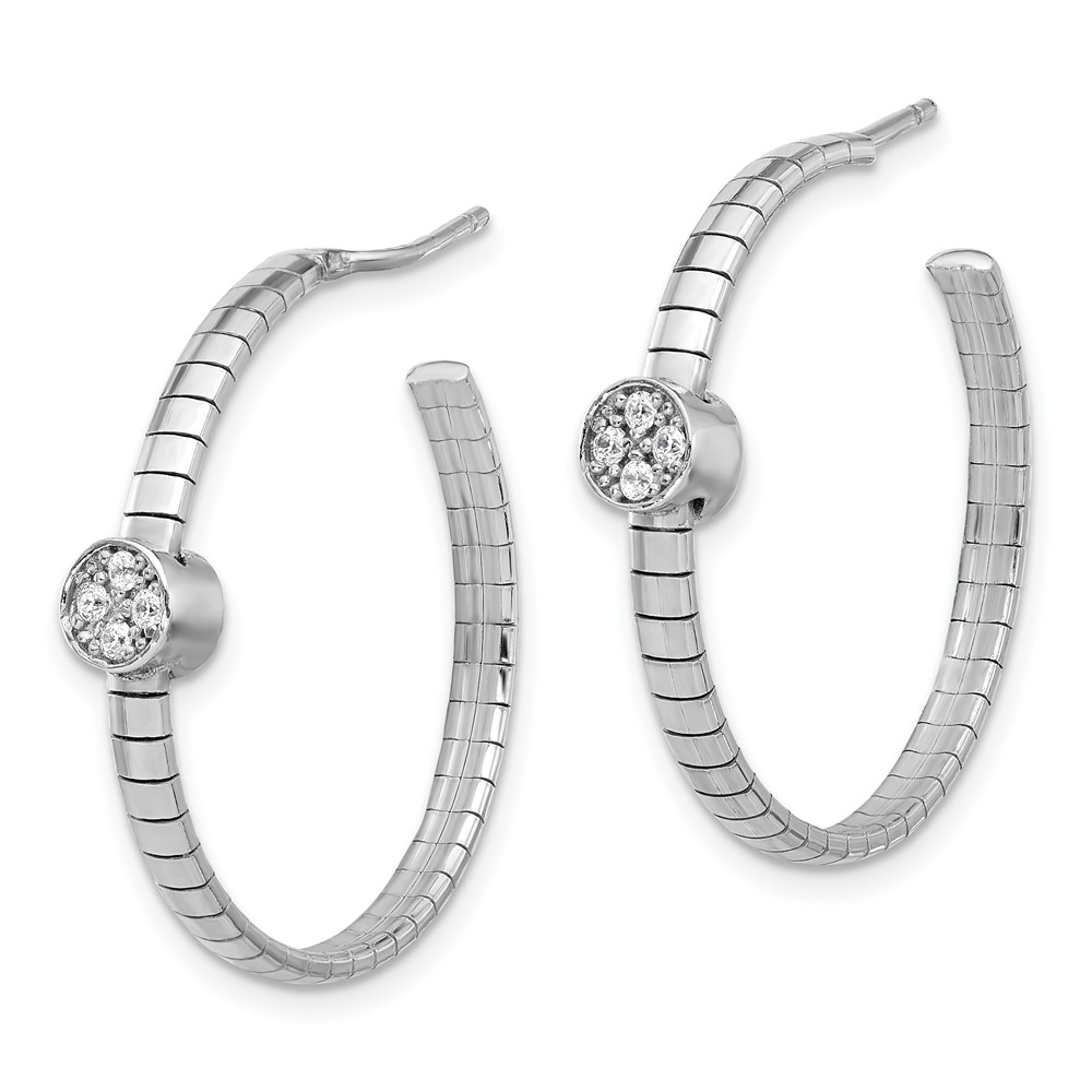 Sterling Silver Rhodium-plated Polished CZ Post Hoop Earrings (QG6523E)