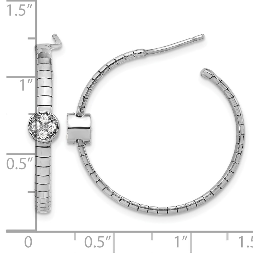 Sterling Silver Rhodium-plated Polished CZ Post Hoop Earrings (QG6523E)