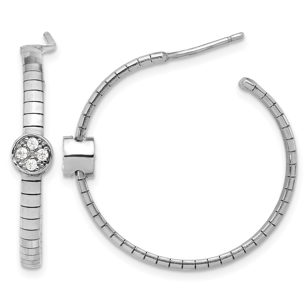 Sterling Silver Rhodium-plated Polished CZ Post Hoop Earrings (QG6523E)