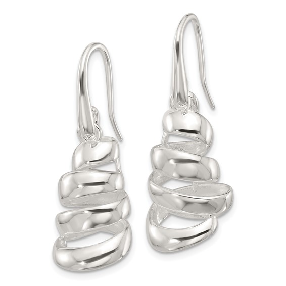 Sterling Silver Polished Silver-plated Spiral Dangle Shepherd Hook Earrings