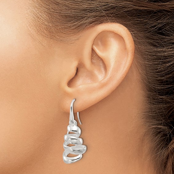 Sterling Silver Polished Silver-plated Spiral Dangle Shepherd Hook Earrings